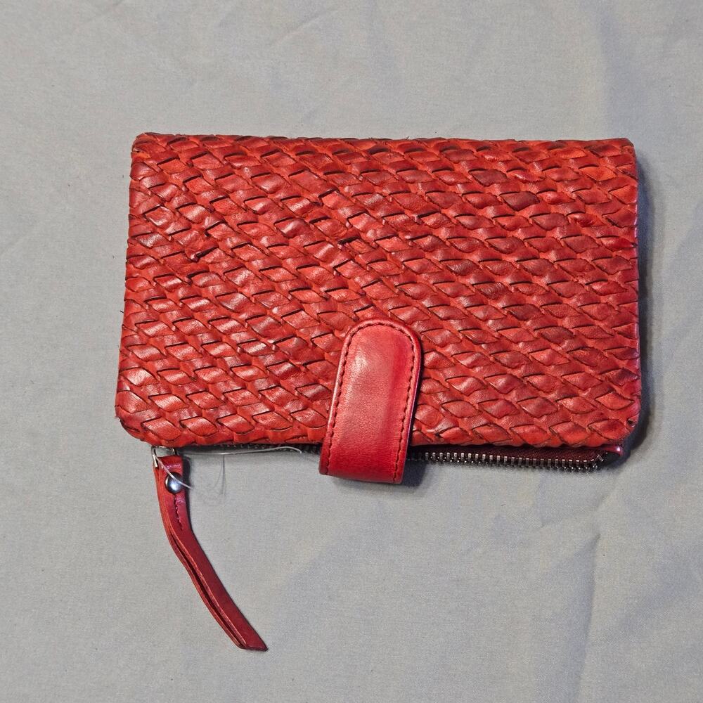 Vilenca Holland Red Woven Leather Wallet Bifold Clutch
